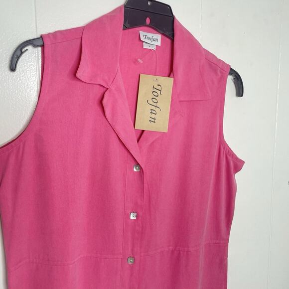 Pink Mini Polo Dress Sz S Sleeveless Pink Chambray Tencel Girly Easy Fit Collar - Picture 3 of 7